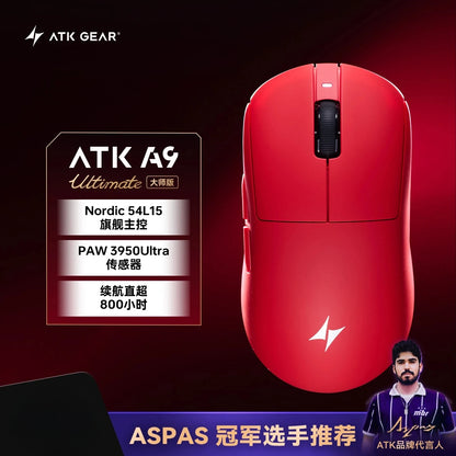 ATK Dragonfly A9 kabellose Bluetooth-Gaming-Maus, ergonomisches Design, schnelle Reaktion, PAW3950 Ultra, 800mAh, leicht, 8KHz, E-Sports