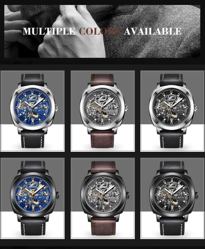 BENYAR Watch for Men Luxury Skeleton Tourbillon Automatic Mechanical Men's Watch 30M Waterproof Leather Strap Sports Reloj Hombre