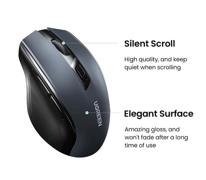 Rato sem fios UGREEN Bluetooth 5.0 ergonómico 4000DPI com 6 botões silenciosos para MacBook, tablet, portáteis, computador e PC, rato 2.4G