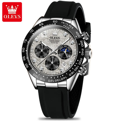 Montre à quartz pour homme OLEVS 2875 – Chronographe de marque de luxe, bracelet en silicone, date automatique, étanche, phase de lune, style sportif