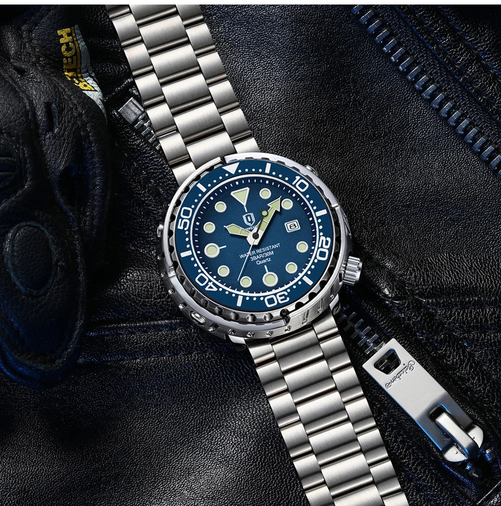 QINGXIYA Mens Watches Fashion Waterproof Luminous Date Rotating Dial High Quality Stainless Steel Luxury Brand Men Quartz Watch
