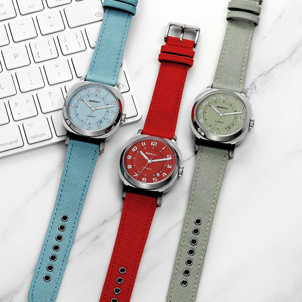 BERNY Mechanical Watch For Women Self-wind Pillow Cushion Sapphire Super Luminous Wristwatch Canvas Calendar Watch For Ladies