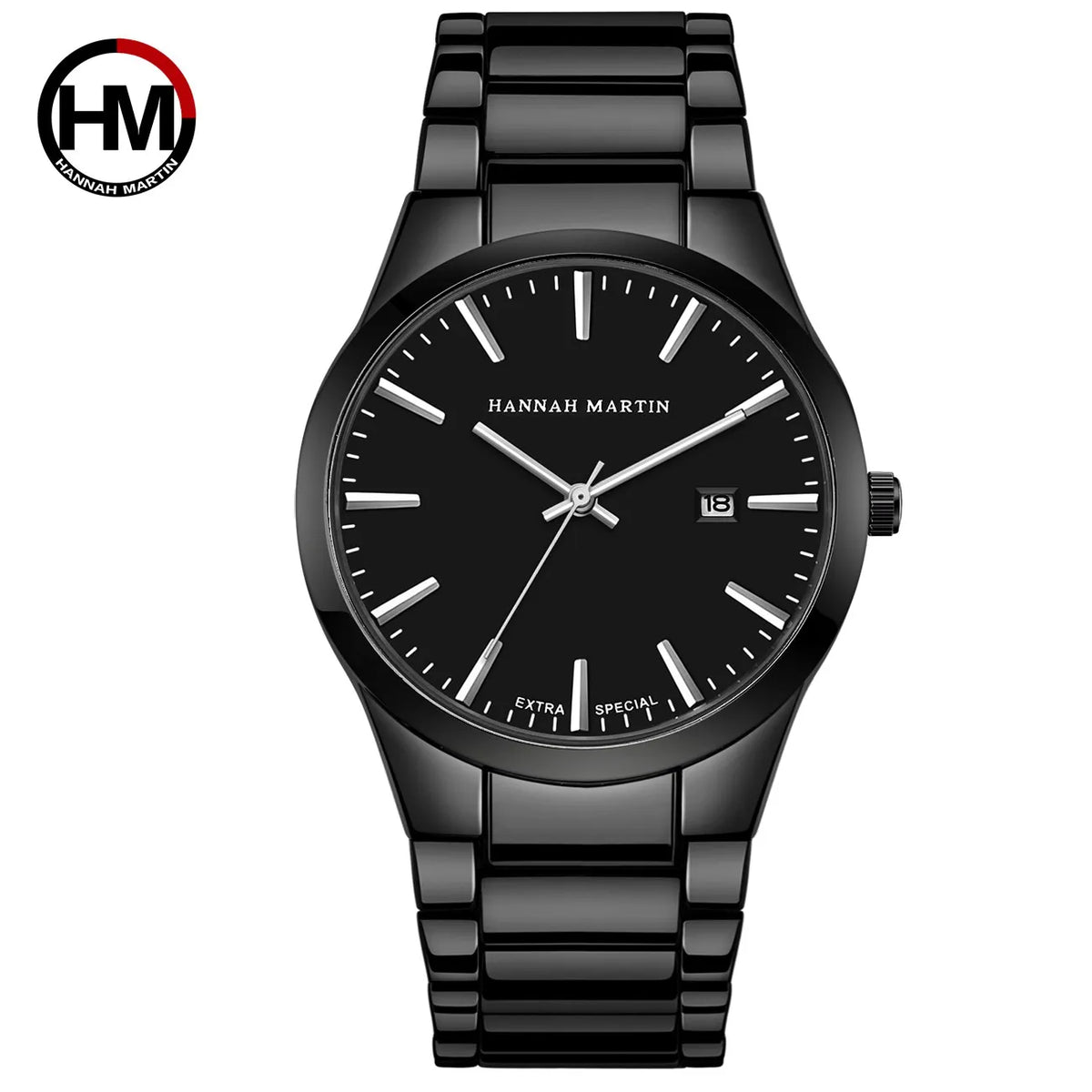Ceas pentru bărbați Hannah Martin, carcasă din oțel inoxidabil, mecanism cu cuarț, cadran de 41 mm, stil profesional, cu afișaj calendar (imitație)