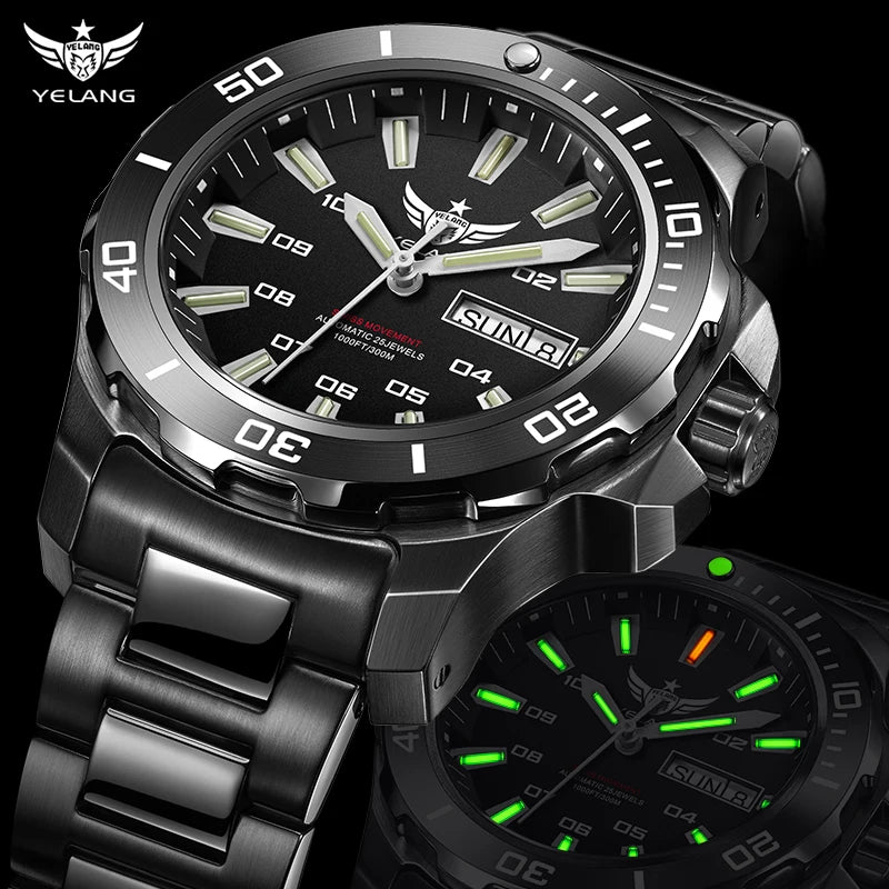 Yelang V5.1 Men's Watch 44mm Super Dive 300M Professional Waterproof SW220 Movement Luxury Automatic Mechanical Watch for men