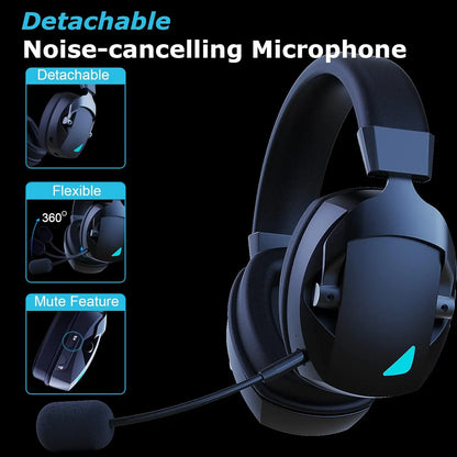 Auscultadores Gaming com Microfone Destacável com Cancelamento de Ruído – 3 Modos: Bluetooth 5.3 Sem Fios, 2.4G USB e Ligação com Fio 3.5mm, com Drivers de 50mm