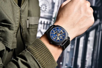 BENYAR Watch for Men Luxury Skeleton Tourbillon Automatic Mechanical Men's Watch 30M Waterproof Leather Strap Sports Reloj Hombre