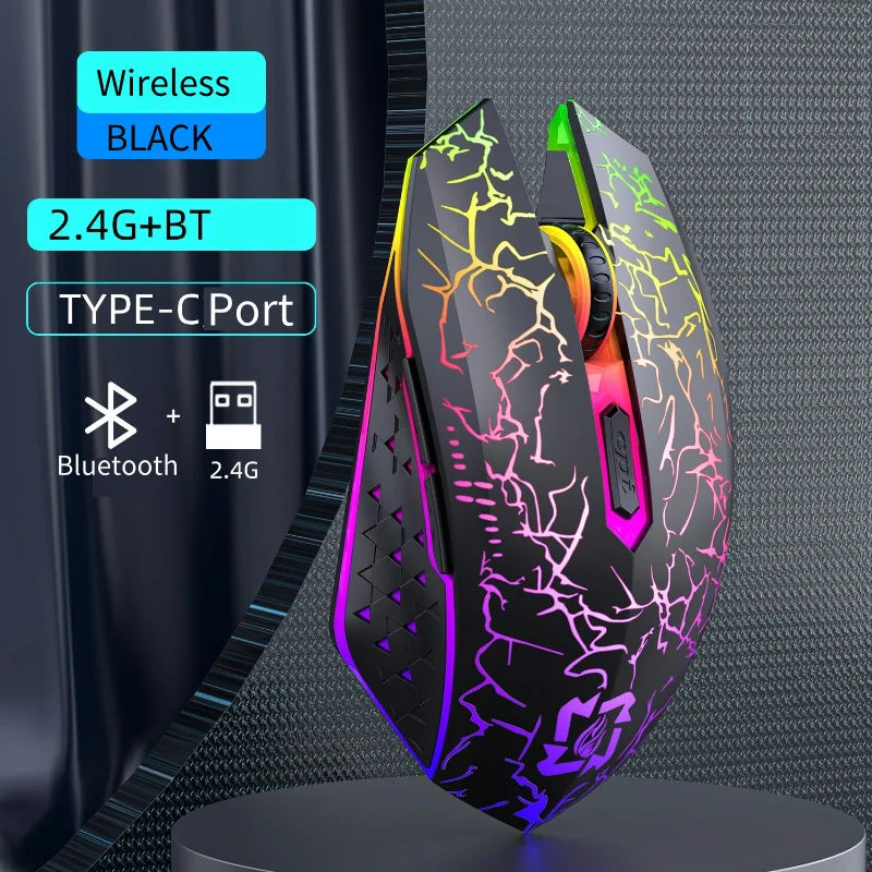 Mouse de gaming RGB 2.4G wireless, mouse Bluetooth 1600DPI, 6 butoane silențioase, mouse ergonomic dual-mode pentru birou, pentru MacBook și PC