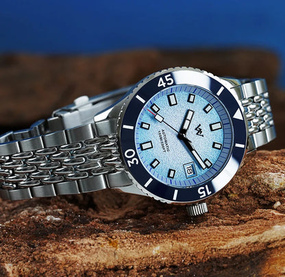 WM Watch Automatic Mechanical Diver Watches Men Sparkle Grain Gradient Dial Ceramic Bezel NH35 AR Coated Welly Merck Watch WM212