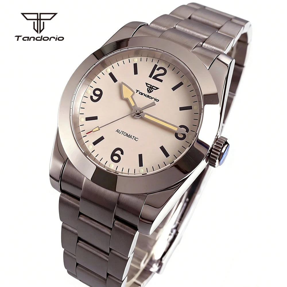 Tandorio Mechanical Automatic 36mm/39mm Explorer Style Watch Sapphire Glass Miyota 8215 or PT5000 Men's Wristwatch Glide Clasp