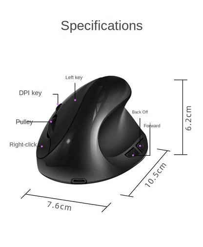Mouse vertical ergonomic wireless reîncărcabil BTS-908, foarte popular, cu receptor USB 2.4G, DPI reglabil 1600 și 6 butoane