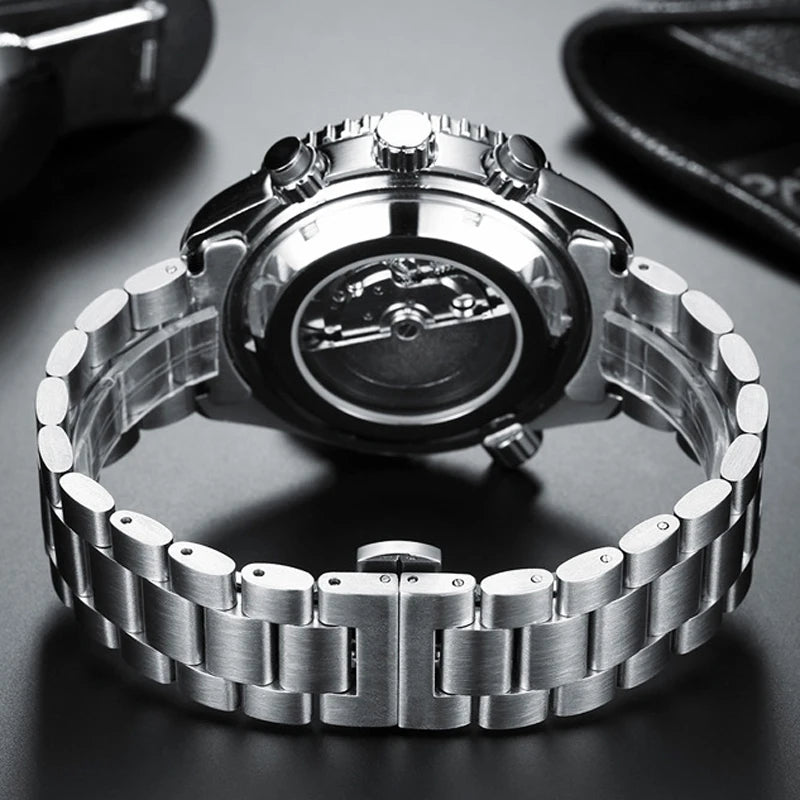 PAULAREIS P Brand Luxury Automatic Watch Men Fashion Calendar Waterproof Luminous Watch Stainless Steel Mechanical Watches Mens