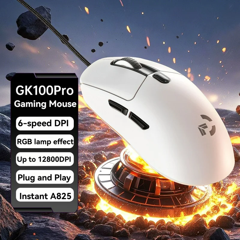 Mouse de gaming cu fir, 6 niveluri DPI ajustabile până la 12800DPI, cip Instant A825, iluminare RGB, programare macro, design ergonomic, mouse universal