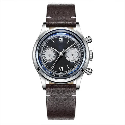 ADDIESDIVE AD2037 Men Quartz Watch Multifunctional 24 Hour Chronograph Black Dial Leather Watches  100m Dive Business Wristwatch