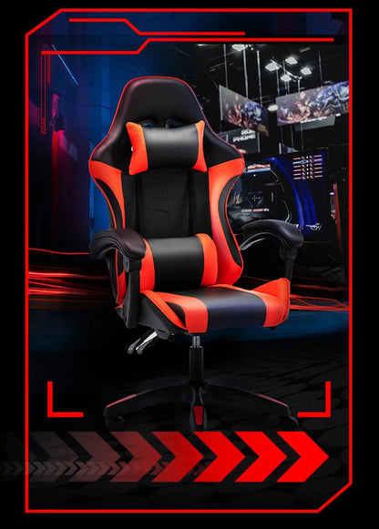Ergonomic Gaming Chair with Lumbar Support Pillow, Adjustable Footrest, Reclining Computer Gaming Chair, PU Leather Office Gaming Chair with Adjustable Height