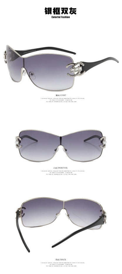 Luxury Rhinestone Punk Oversized One - Piece Frame Y2K Women's Sunglasses Trendy Brand Summer Men Sunglass Travel  Eyewear UV400