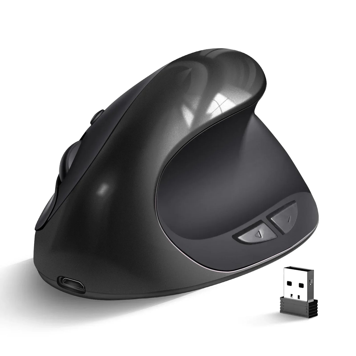 Mouse vertical ergonomic wireless reîncărcabil BTS-908, foarte popular, cu receptor USB 2.4G, DPI reglabil 1600 și 6 butoane