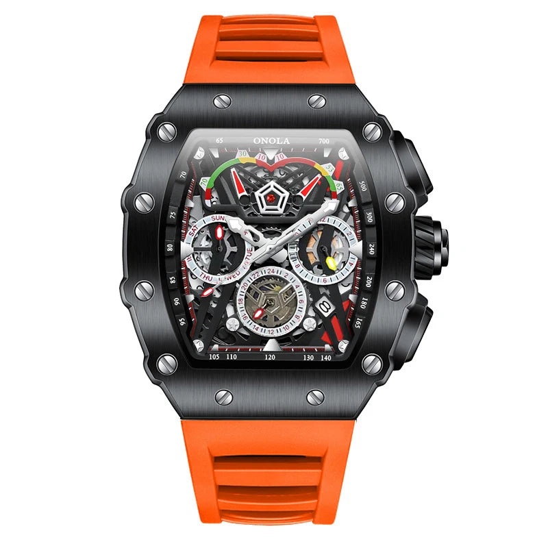 ONOLA Luxury Men Mechanical Watch with Hollow Out Luminous Automatic Watch 3Bar Waterproof Reloj Hombre