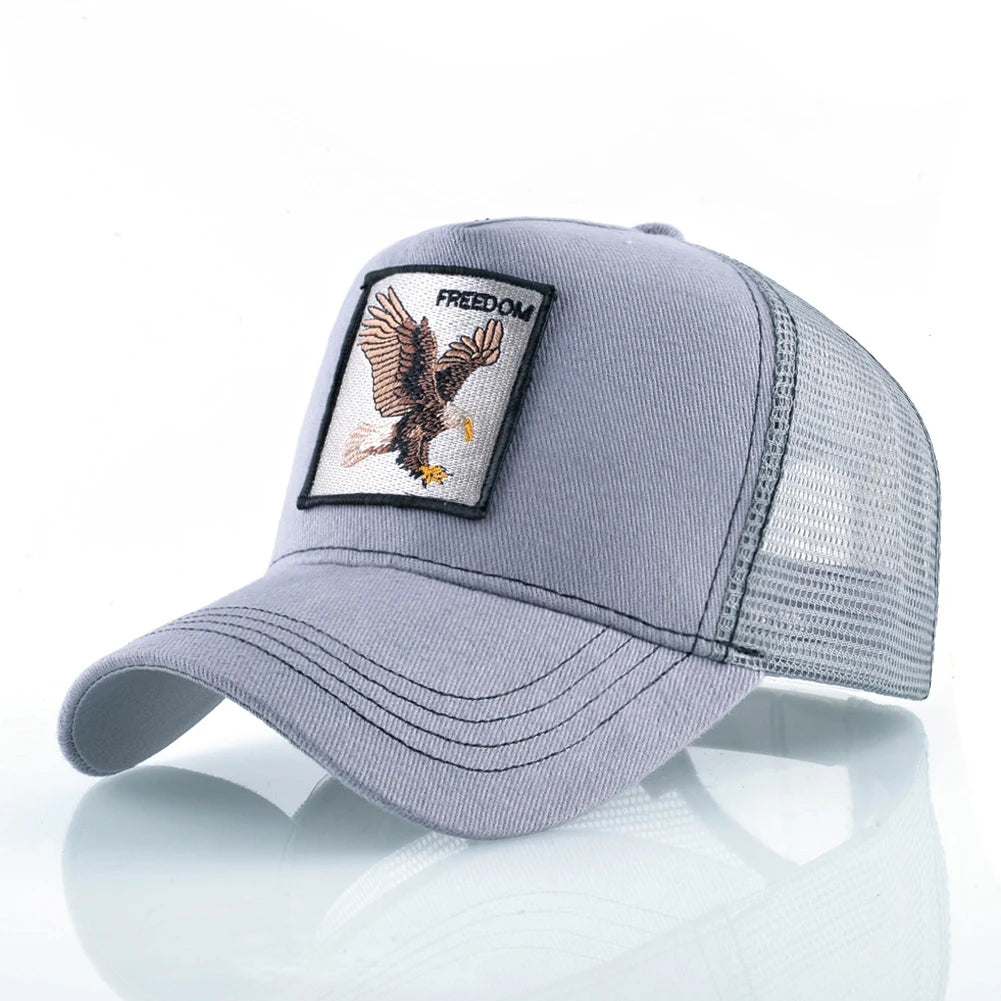 Gorras trucker de moda con parche bordado de cabra, snapback para las cuatro estaciones, gorra de béisbol para hombre y mujer con visera ajustable
