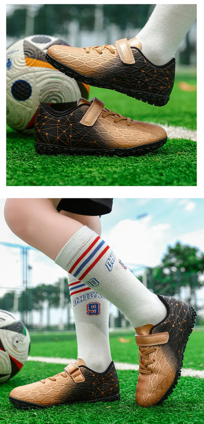 Vyriški futbolo bateliai, mergaičių futbolo bateliai su spygliais, lauko rungtynėms ir treniruotėms skirti sportiniai futbolo bateliai su ilgais spygliais, patogūs, kvėpuojantys, berniukams, neslystantys