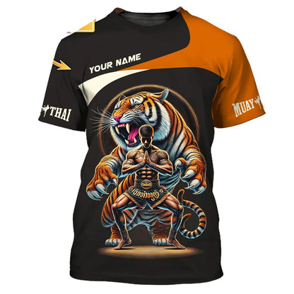 Μοντέρνο νέο γραφικό T-shirt Muay Thai για άνδρες, 3D εκτύπωση με γραφικό τίγρης και δράκου, προσωποποιημένο με όνομα, καλοκαιρινό T-shirt για γυμναστήριο και fitness