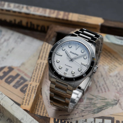 Proxima PX1697 39mm Men Watch White Enamel Dial Bubble Sapphire PT5000 SW200 Automatic Mechanical Vintage Watches 20Bar Luminous