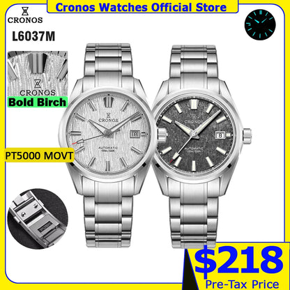 Cronos Men Watch 39mm Automatic Wristwatches White Dial Solid Links Sapphire 10 ATM L6037M