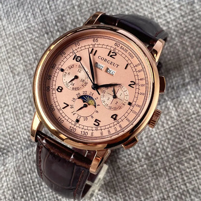 Automatic Watch for Men Multifunction Date Day Month Year 316L Mechanical Men's Watch Polished Case Day/Night Indicator 42mm