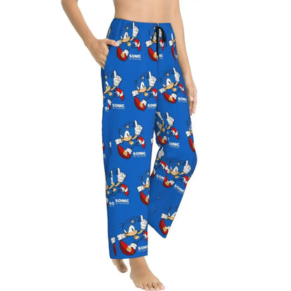 Custom Women Soniced Pajama Pants Printed Hedgehog Game Sleep Sleepwear Bottoms with Pockets