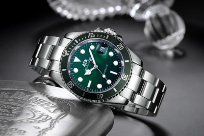 Automatic Men's Watch Mechanical Movement Stainless Steel Gold Silver Green Red Dial Date Strong Luminous Luxury Watches
