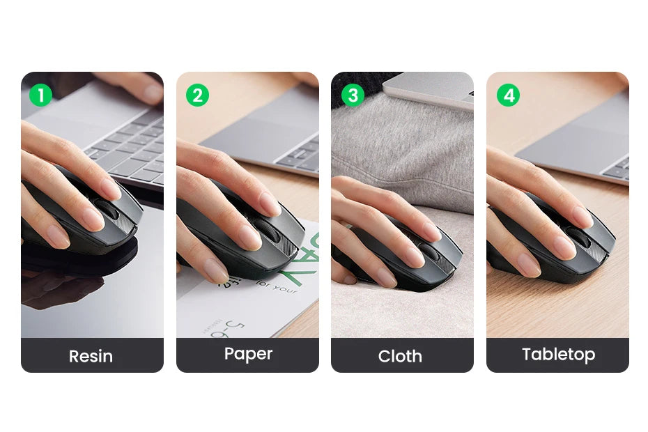 Rato sem fios UGREEN Bluetooth 5.0 ergonómico 4000DPI com 6 botões silenciosos para MacBook, tablet, portáteis, computador e PC, rato 2.4G