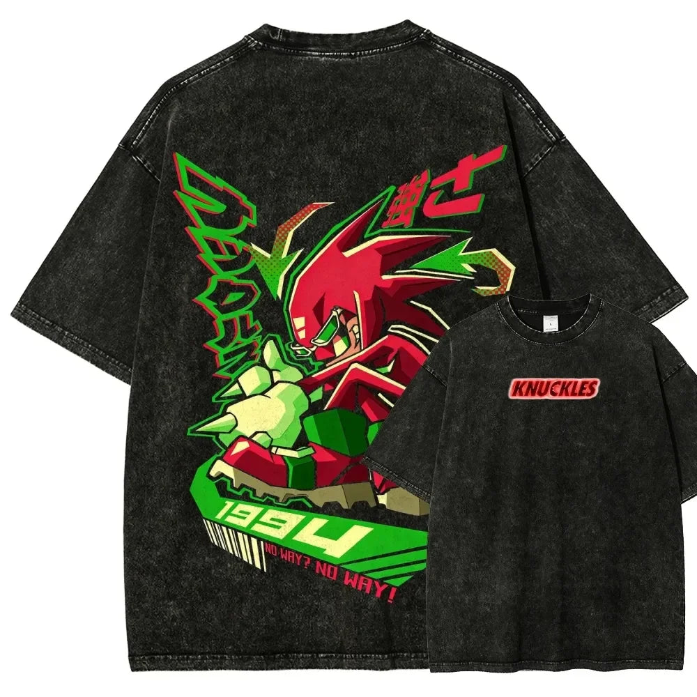 Classic Anime Manga Games Sonic Peripherals Print T-shirts Fashion Loose Casual Tee Men Women Retro Washed Cotton Tops