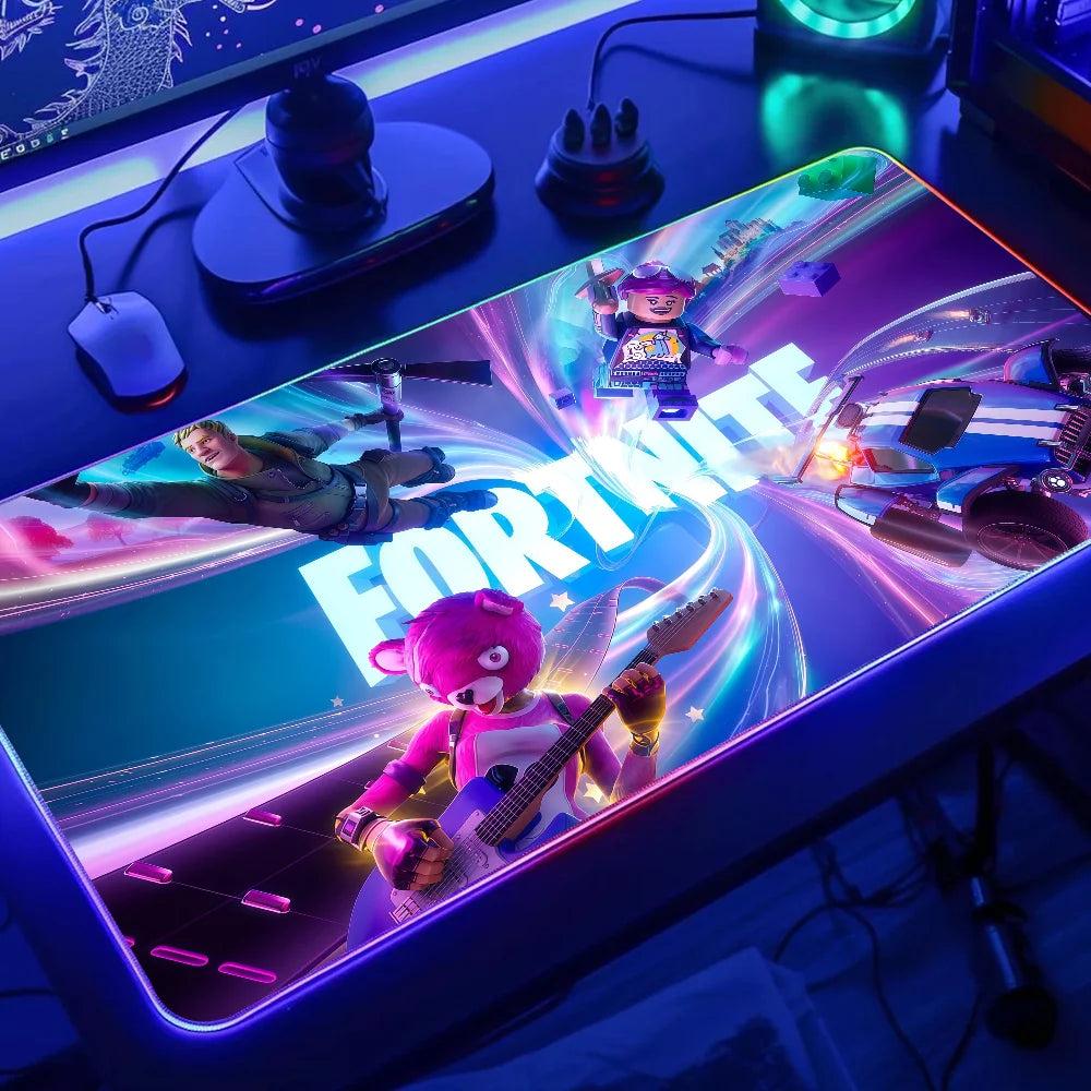 Game F-Fortnite Survival Battle Mauspad mit RGB-LED-Beleuchtung, rutschfester Gummibasis, wasserdicht, für Büro, PC und Zuhause, große USB-Gaming-Schreibtischmatte