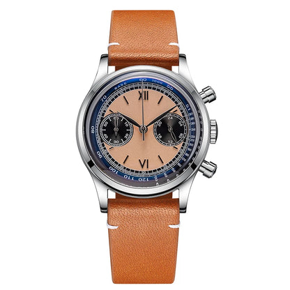 ADDIESDIVE AD2037 Men Quartz Watch Multifunctional 24 Hour Chronograph Black Dial Leather Watches  100m Dive Business Wristwatch
