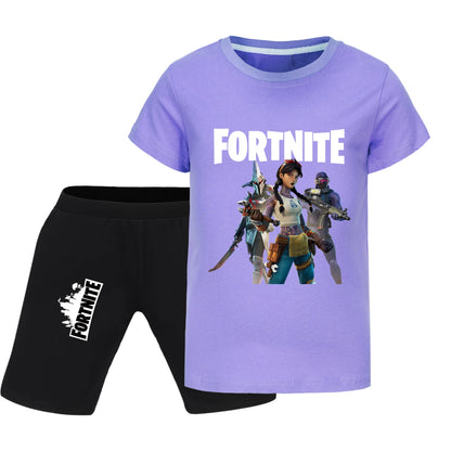 Fortnite Summer Kids Cartoon T-shirts Shorts Two-piece Set Baby Boys Tracksuit Girls Outfits 505