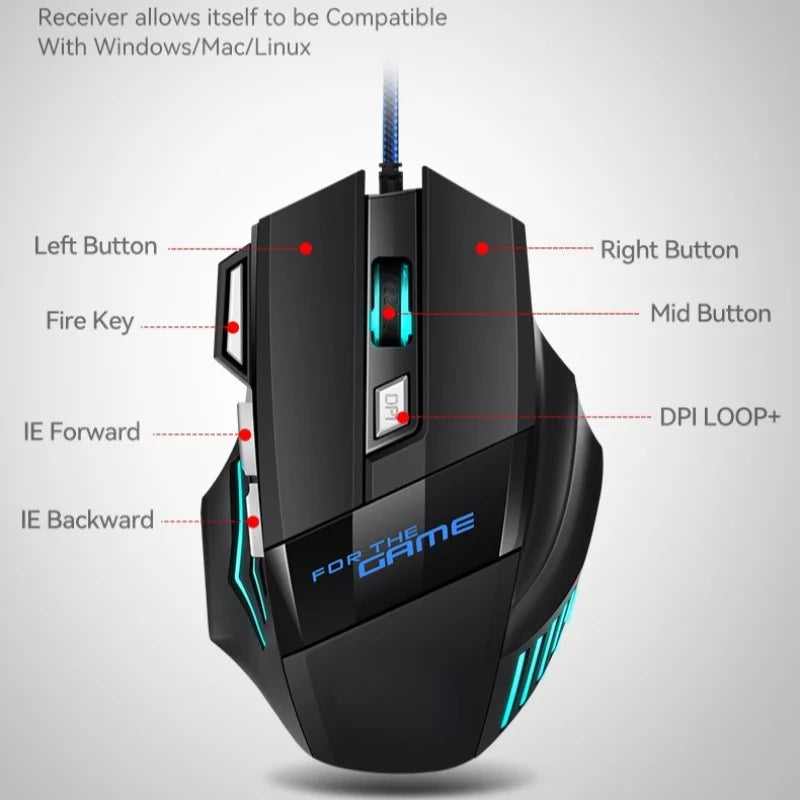 G6 kabelgebundene USB-Gaming-Maus mit 7 Tasten, Scrollrad, 5500DPI einstellbarem optischem Sensor und ergonomischem E-Sport-Design für Laptop, PC, Xiaomi