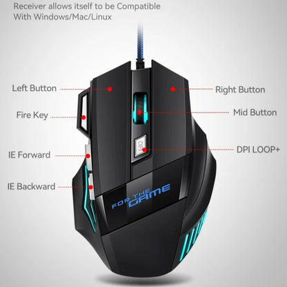 G6 kabelgebundene USB-Gaming-Maus mit 7 Tasten, Scrollrad, 5500DPI einstellbarem optischem Sensor und ergonomischem E-Sport-Design für Laptop, PC, Xiaomi