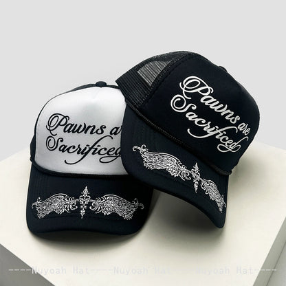 Printed Letters Wing Baseball Hats Hip Hop Breathable Color Block New Unisex Personal Sunshade Mesh Versatile Trucker Caps ins