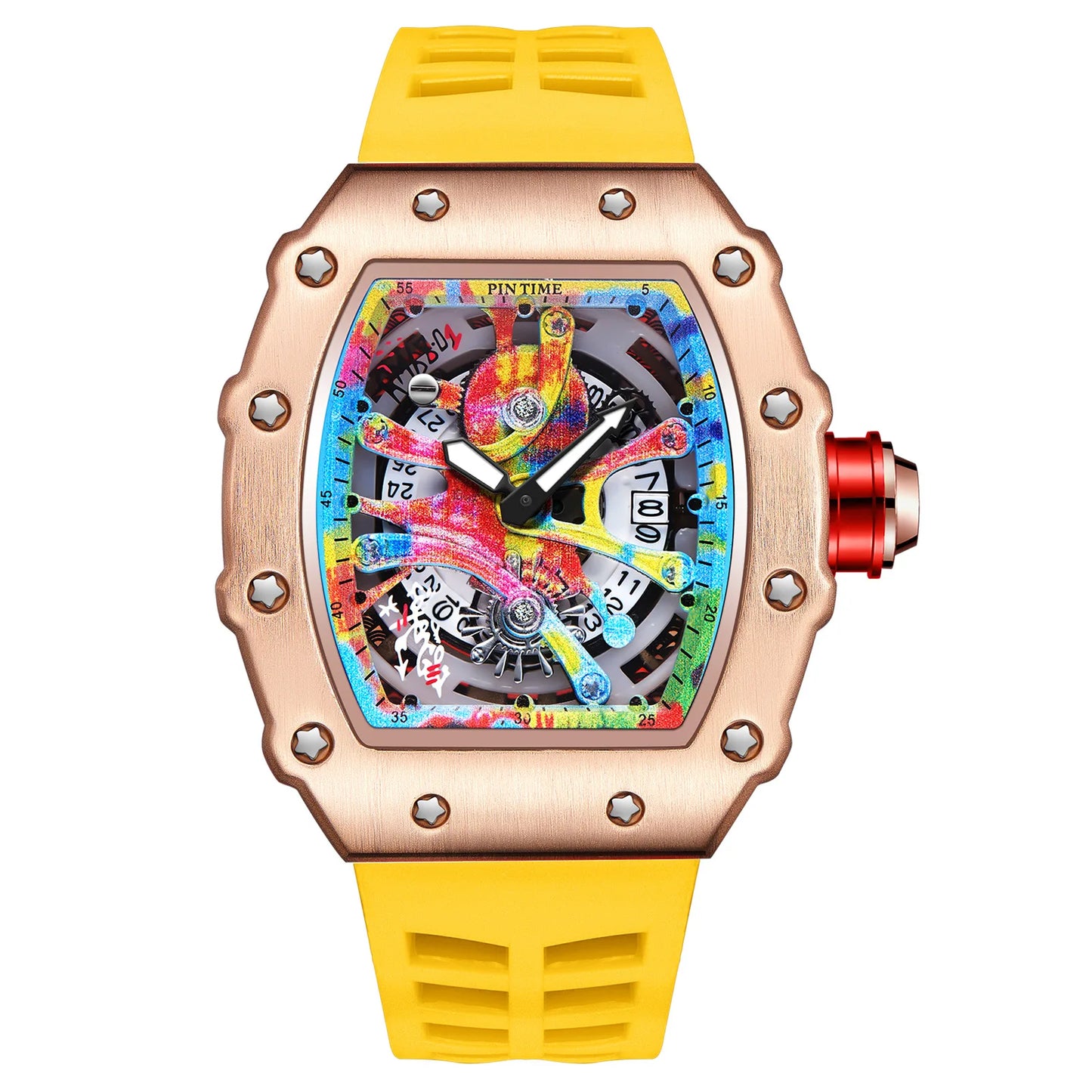 New Cool Men's Watches Luxury Fashion Silicone Tonneau Watch Skeleton Waterproof Quartz Wristwatches Clock Relogio Masculino