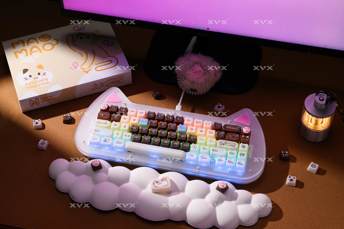 XVX 148 Keys Cat Theme Keycaps MAO Profile Key Cap Korean Glossy Cute Keycap for Keyboard 61 64 68 78 87 96 98 104 108