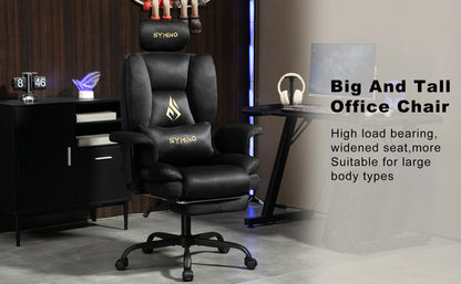 Symino Gaming Chair Faux Suede Office Chair with Footstool, Ergonomic Height Adjustable Swivel Chair, Comfortable Executive Chair for Gaming & Office
