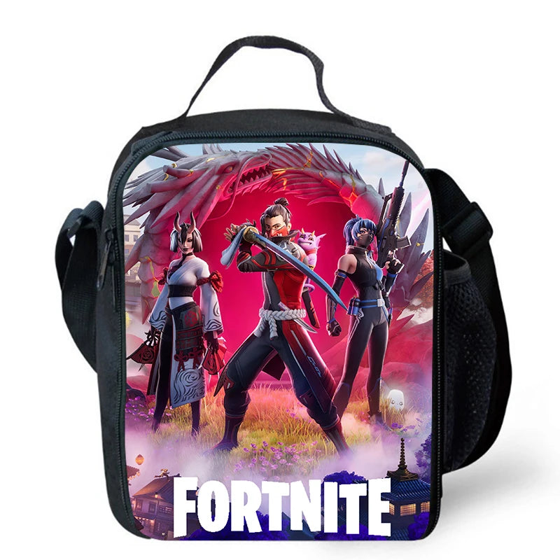 Risankasta torba za kosilo Fortnite, prenosna izolirana torba za kosilo, večkratno uporabna torba za shranjevanje hrane, primerna za otroke in študente.