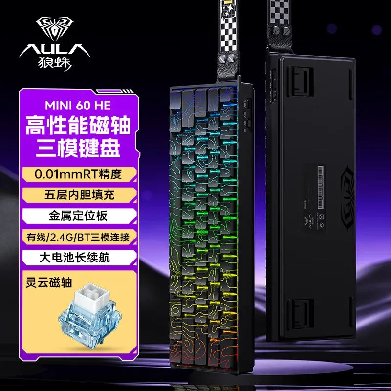 AULA Mini60 HE Magnetic Switch Keyboard RGB Tri-Mode Wireless Mechanical Keyboard, 8000Hz Gaming Keyboard with 0.01mm Rapid Trigger, Bluetooth, 2.4GHz & USB-C