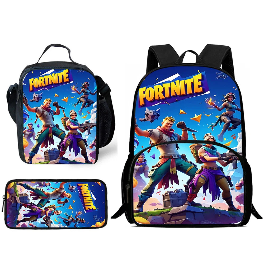 Hot Game Child Backpacks Lunch Bag Pencil Case Pupil Large Capacity School Bags Design-F-FortniteS For Boy Girl Best Gift