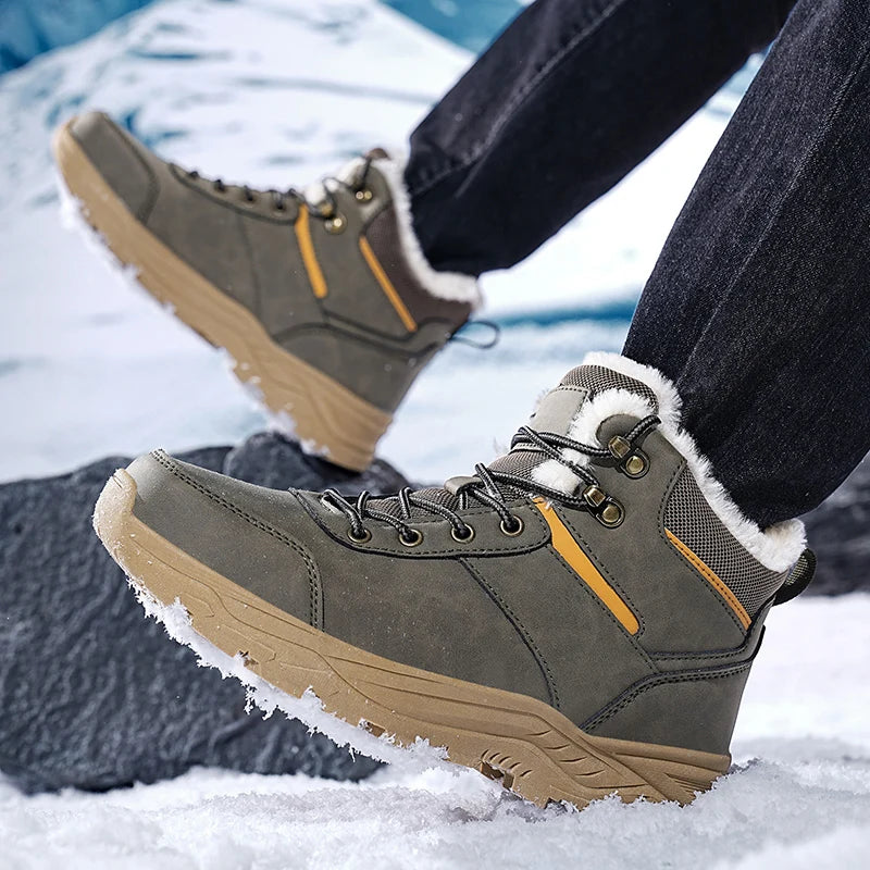 Bottes de neige pour hommes, nouvelle collection hiver 2026, bottes montantes à semelle épaisse, antidérapantes, pour activités de plein air, chaussures de randonnée confortables, chaudes, en peluche, bottines à la chev