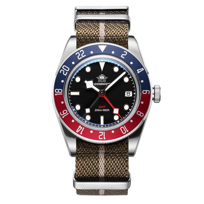 ADDIESDIVE Luxury GMT Men's Diving Watch 200m Waterproof Bubble Mirror Glass Quartz Watch BGW9 Blue Luminous Sports Watch AD2044
