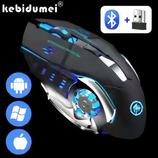 Mouse de gaming wireless reîncărcabil – Bluetooth/USB silențios, iluminare RGB, E-Sports pentru PC