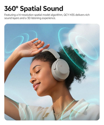 Auriculares circumaurales QCY H3S ANC Bluetooth 6.0 – Audio espacial Hi-Res LDAC, cancelación de ruido adaptativa de -56dB, auriculares inalámbricos