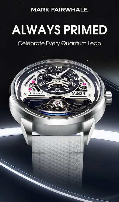 MARK FAIRWHALE Men's Automatic Watch Skeleton Dial Fluororubber Strap Waterproof Luxury Fashion Wristwatch