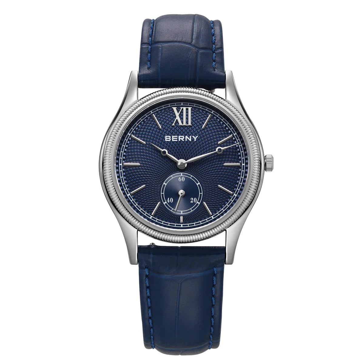 BERNY Men's Watches Luxury Classic Stylish Dress Quartz Watch Slim Stainless Steel Case Elegance Leather Strap Wristwatch