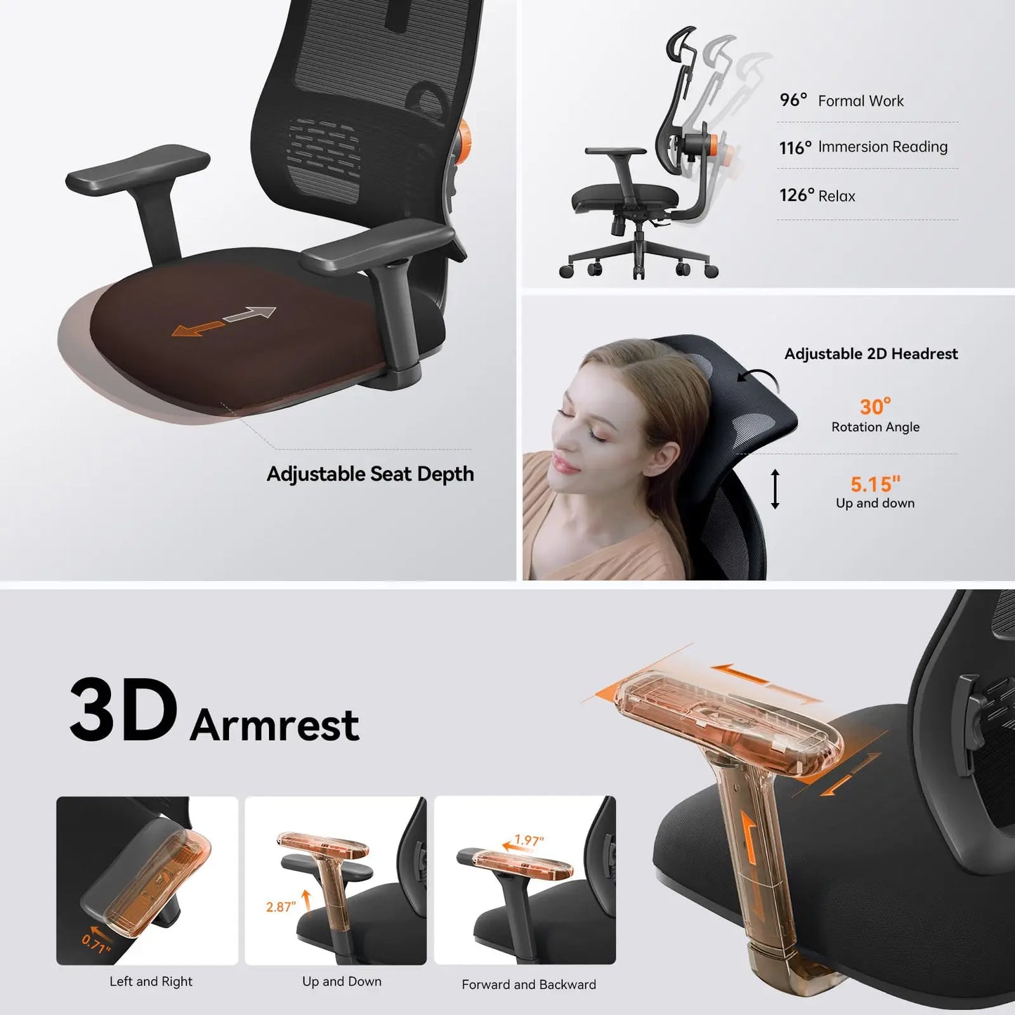 NEWTRAL MAGICH003 Ergonomic Office Chair, Auto-Following Backrest, Adaptive Lower Lumbar Support, Adjustable Headrest Seat Depth